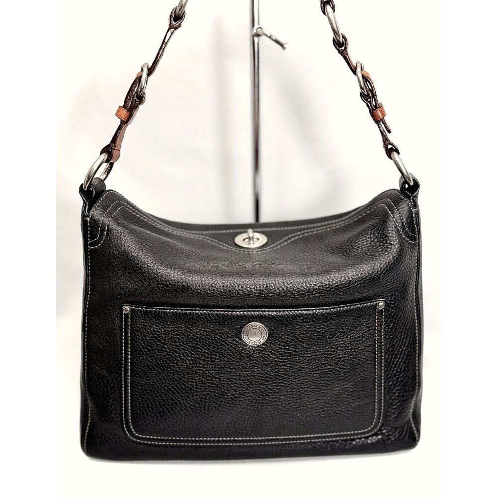Coach Chelsea Pebbled Leather Hobo Bag Black 10132 Vintage Shoulder Purse Medium